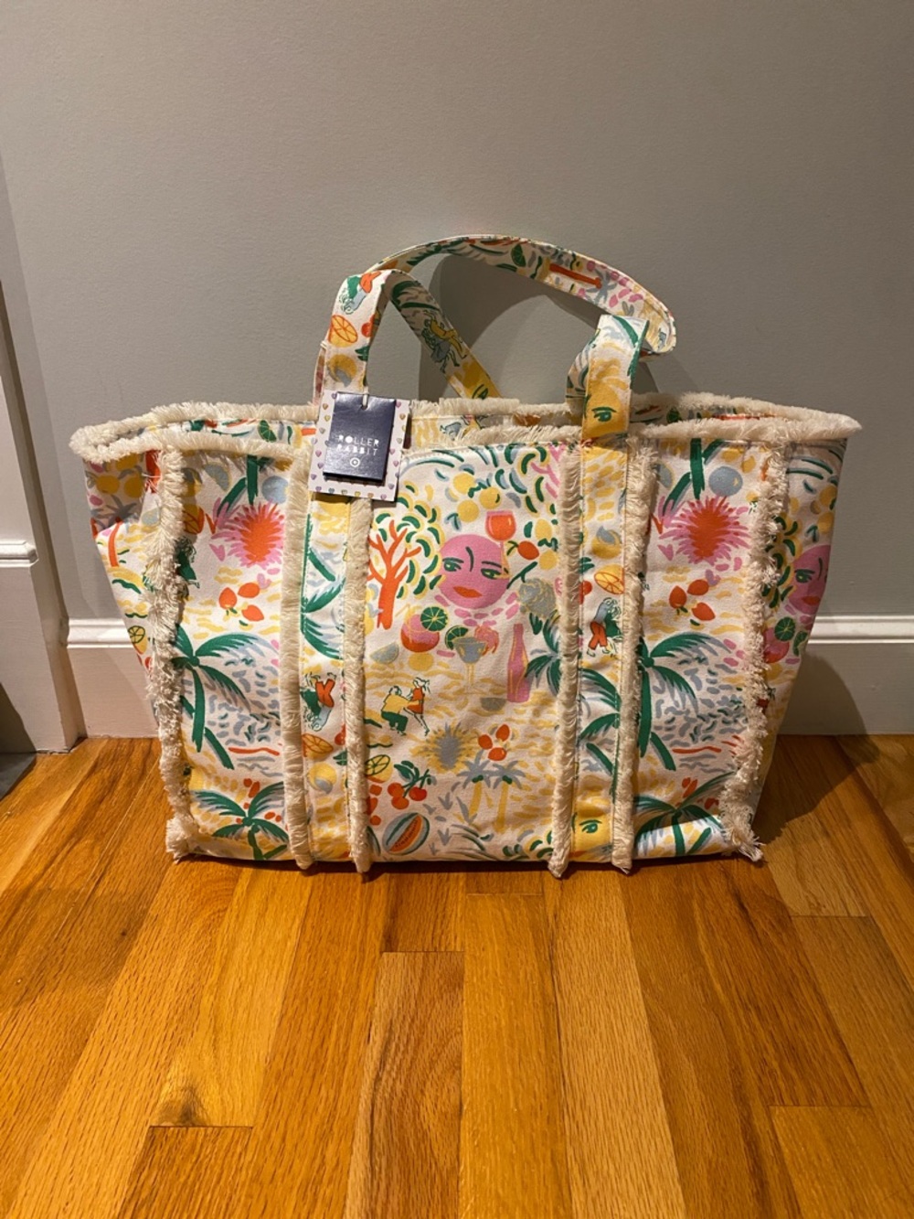 Roller Rabbit Tropical Print Canvas Tote - Pink, Yellow, Green